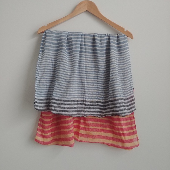 4/$20 Lightweight infinity scarf blue red yellow black white stripes - Picture 2 of 9